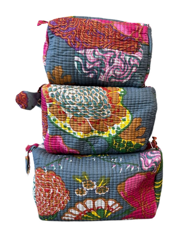 Block Print Cosmetic Bag Set, 3 Piece set