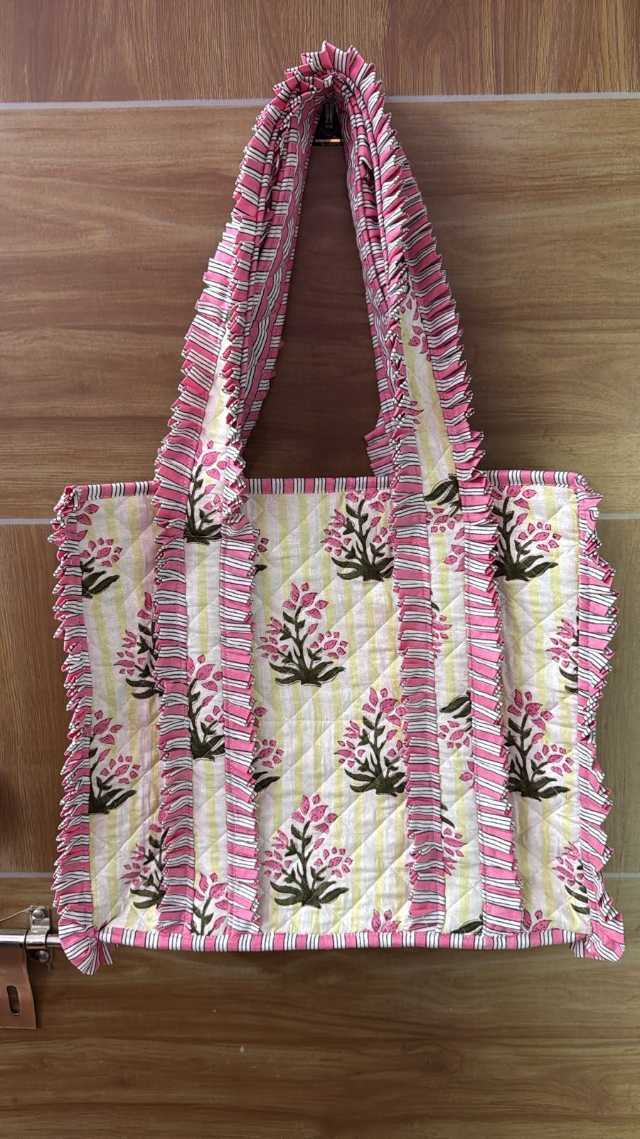 Ruffled Garden Block Print Quilted Bag Collection (shipping estimate 9/22)