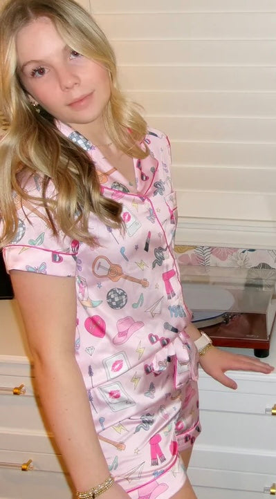 Satin Swiftie Pajama Set, Pink