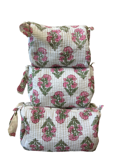Block Print Cosmetic Bag Set, 3 Piece set