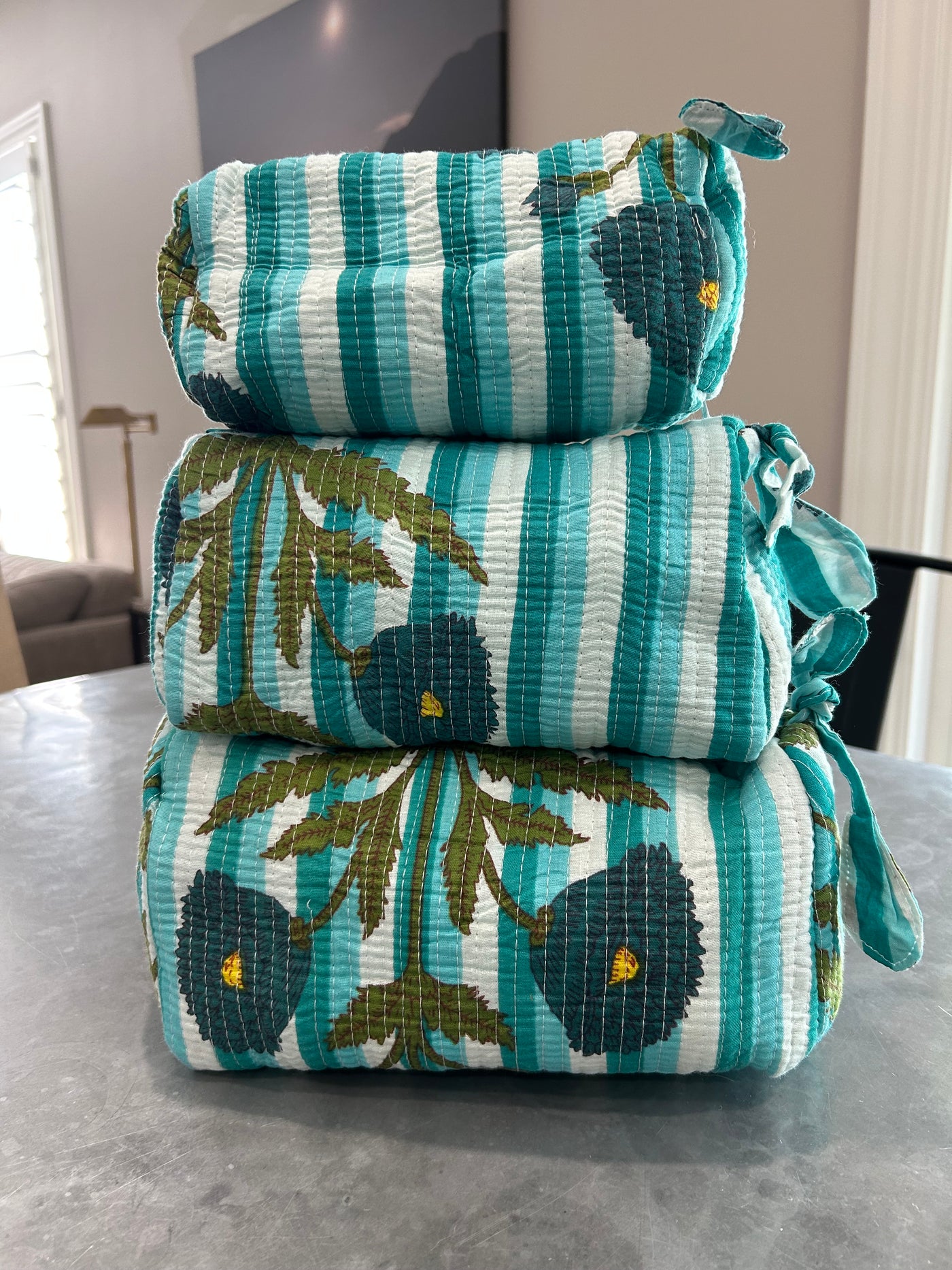 Navy Blossom Stripe Block Print Quilted Bag Collection