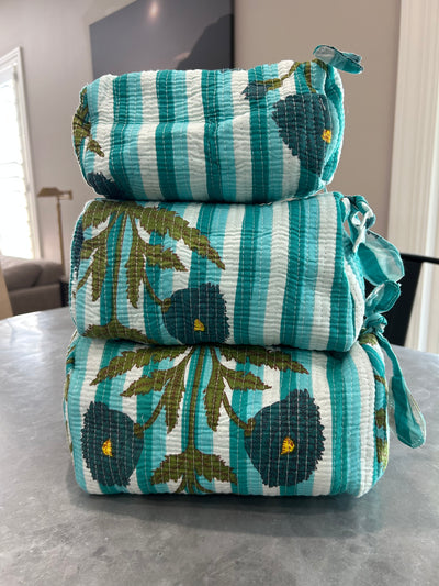 Navy Blossom Stripe Block Print Quilted Bag Collection