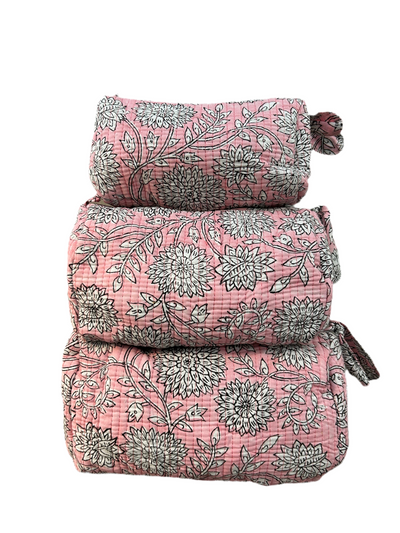 Block Print Cosmetic Bag Set, 3 Piece set