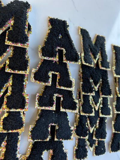 MAMA letter patch set, black and gold, set of 5