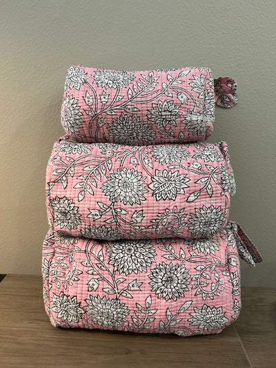Block Print Cosmetic Bag Set, 3 Piece set