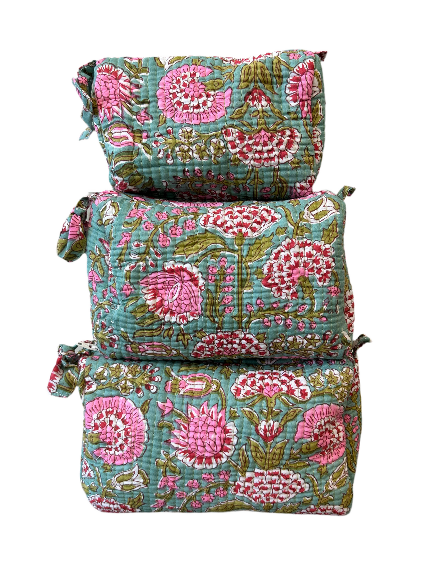 Block Print Cosmetic Bag Set, 3 Piece set