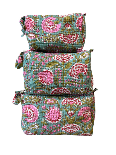 Block Print Cosmetic Bag Set, 3 Piece set