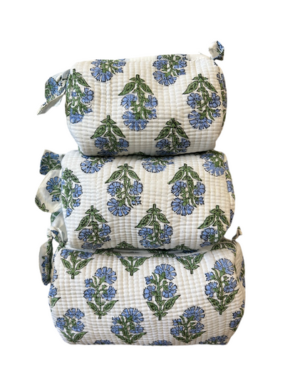 Block Print Cosmetic Bag Set, 3 Piece set