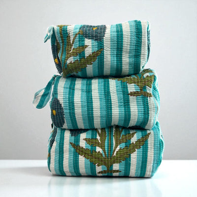 Block Print Cosmetic Bag Set, 3 Piece set