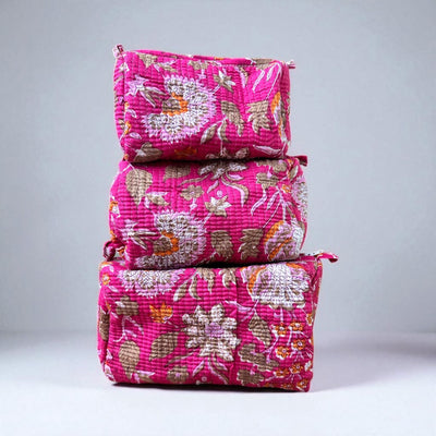Block Print Cosmetic Bag Set, 3 Piece set