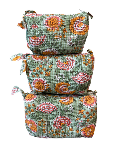 Block Print Cosmetic Bag Set, 3 Piece set