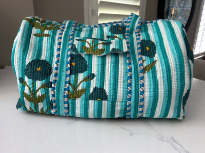 Navy Blossom Stripe Block Print Quilted Bag Collection