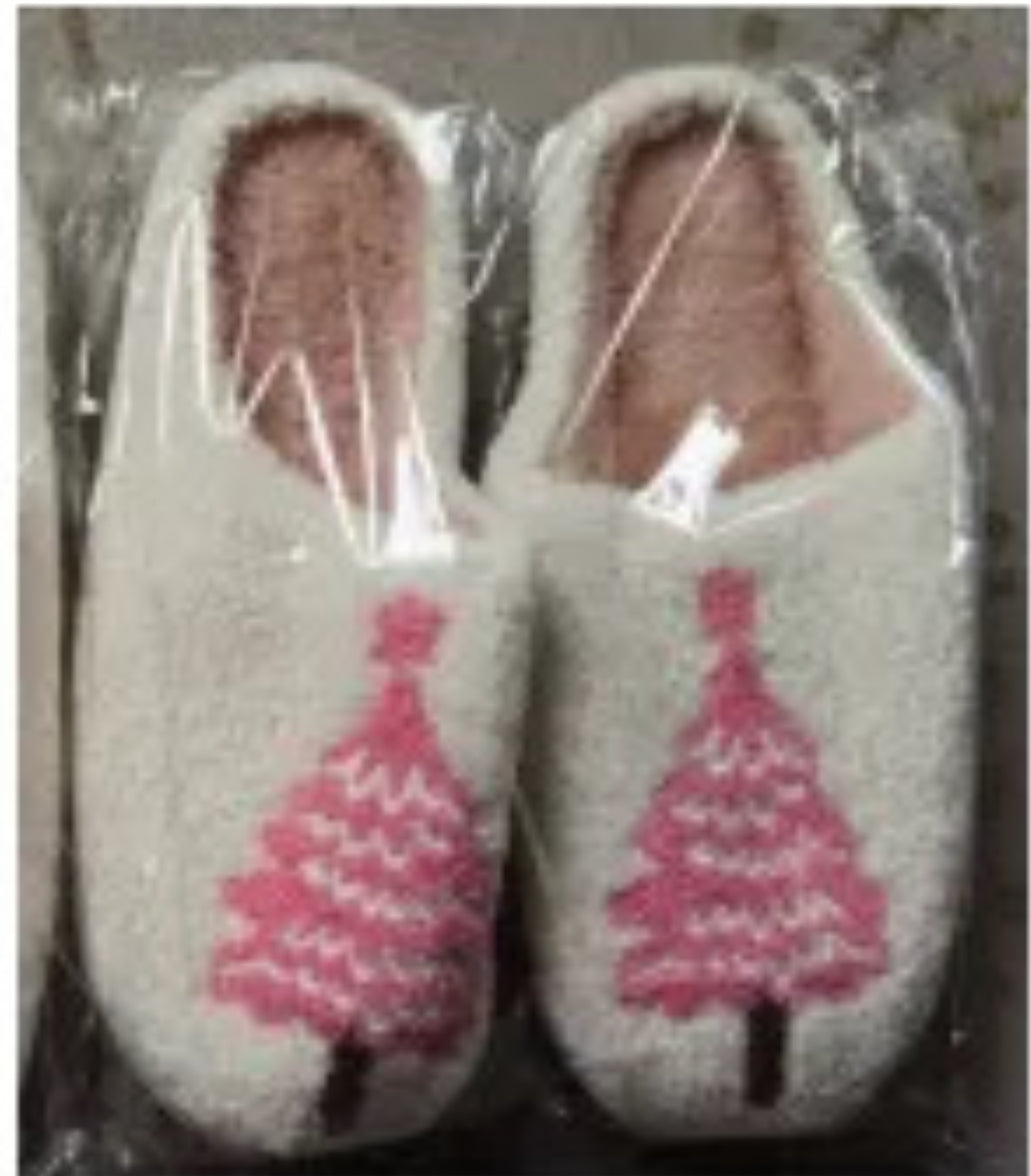 Pink Christmas Tree Slippers