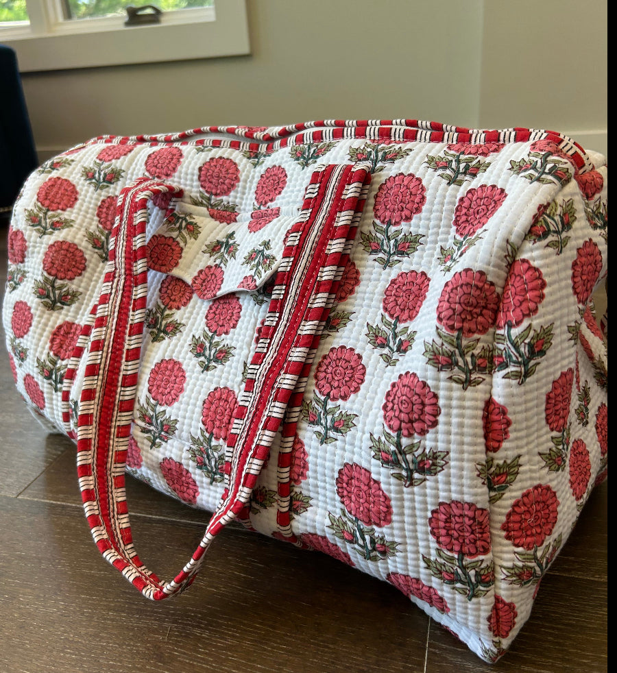 Block Print Quilted Duffel Bag