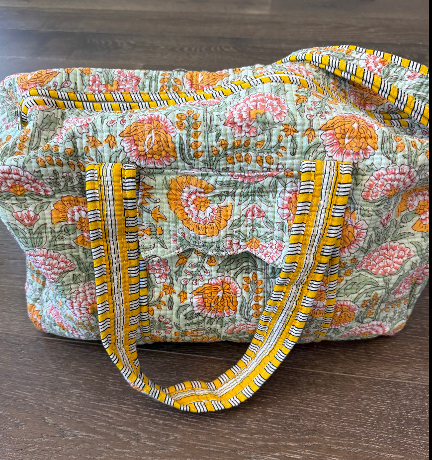 Block Print Quilted Duffel Bag