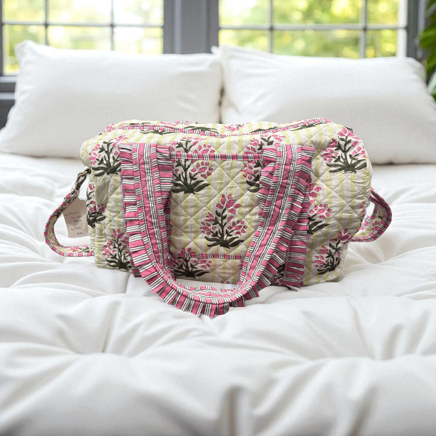 Ruffled Garden Block Print Quilted Bag Collection (shipping estimate 9/22)
