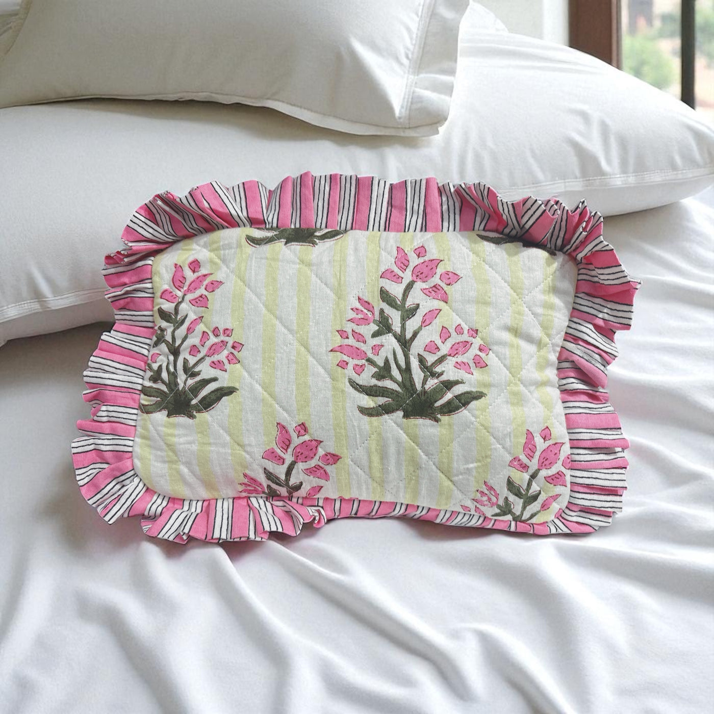 Ruffled Garden Block Print Quilted Bag Collection (shipping estimate 9/22)