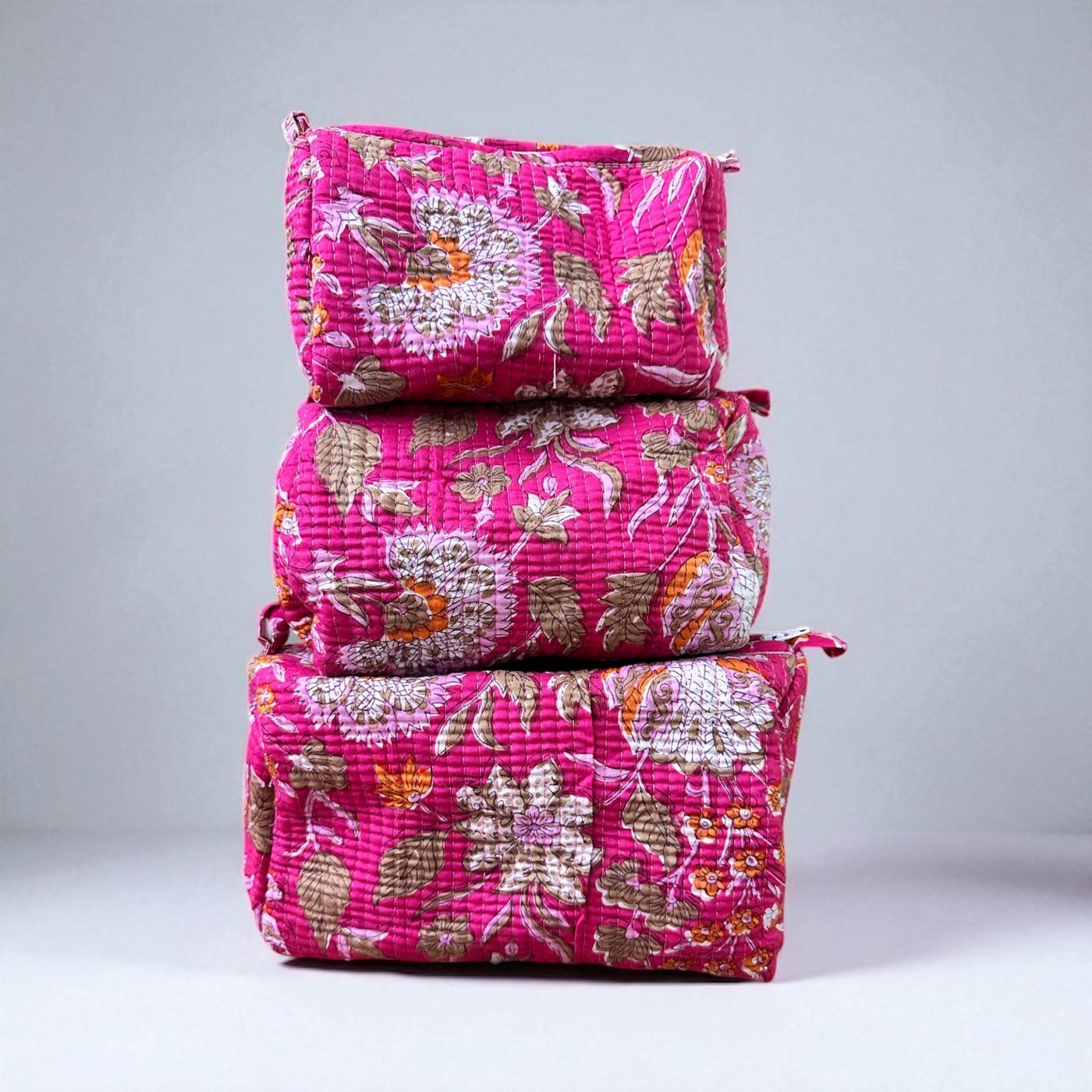 Fuchsia Bloom Block Print Quilted Bag Collection